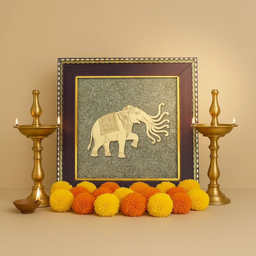 7 Trunk Elephant - Airavata on Raw Pyrite Frame