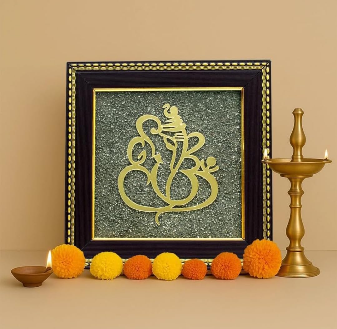 Ganesh Ji on Raw Pyrite Frame | Ganesh Idol for Home Decor with Pyrite Stone Frame | Ganesh Vastu Items for Home & Office