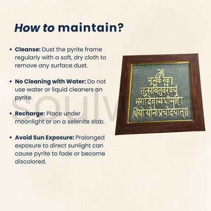 Gayatri Mantra Pyrite Frame - Money Magnet for Wealth,Peace & Prosperity - Spiritual Wall & Table Decor