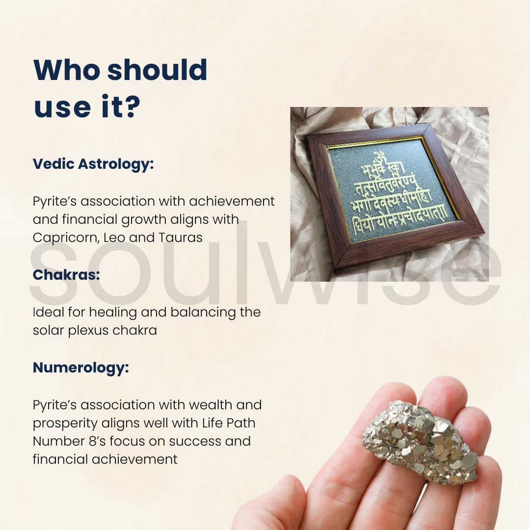 Gayatri Mantra Pyrite Frame - Money Magnet for Wealth,Peace & Prosperity - Spiritual Wall & Table Decor