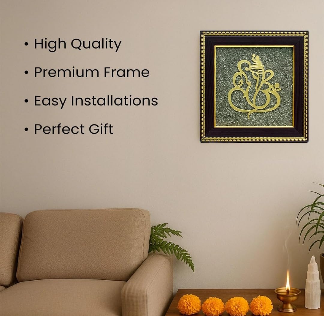 Ganesh Ji on Raw Pyrite Frame | Ganesh Idol for Home Decor with Pyrite Stone Frame | Ganesh Vastu Items for Home & Office
