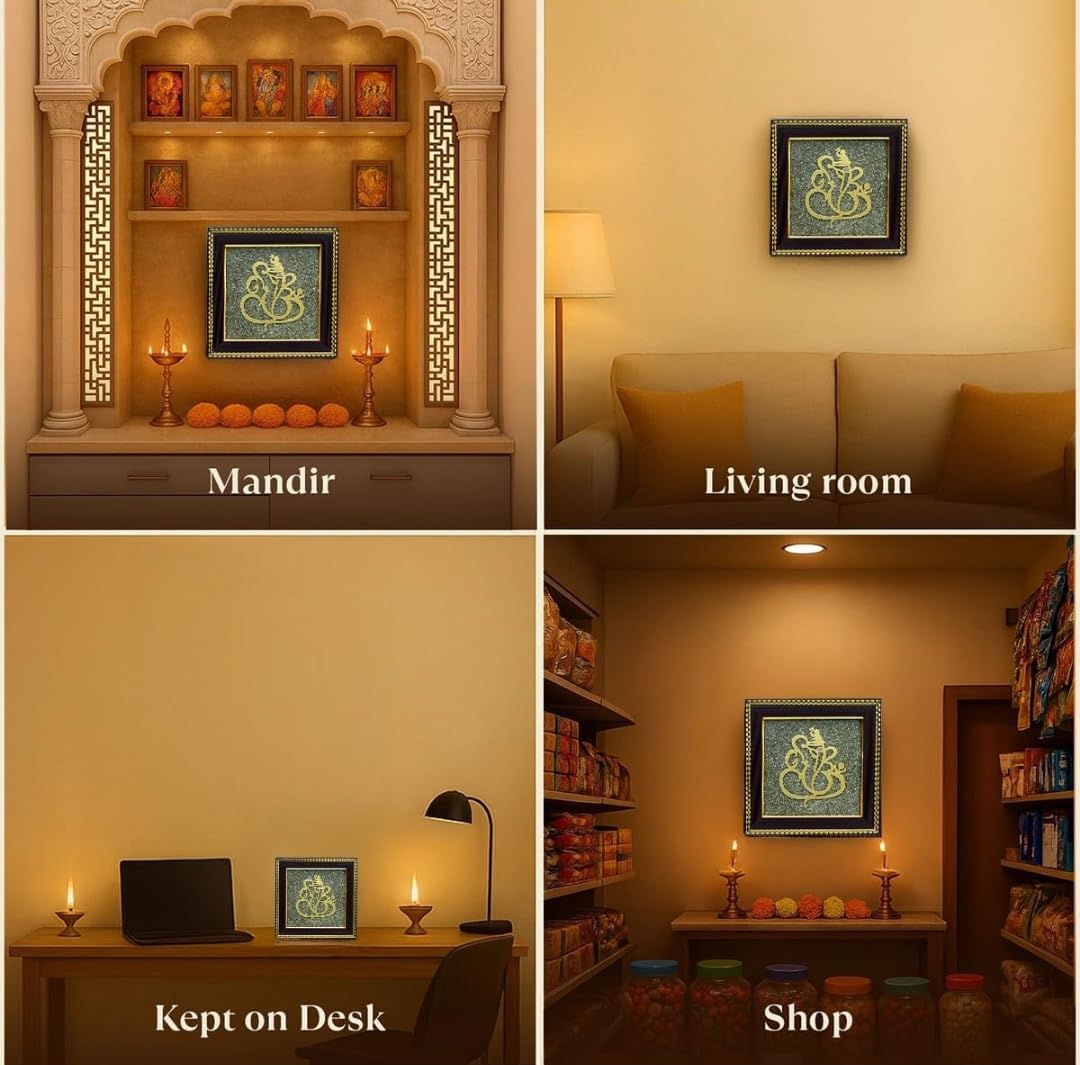 Ganesh Ji on Raw Pyrite Frame | Ganesh Idol for Home Decor with Pyrite Stone Frame | Ganesh Vastu Items for Home & Office