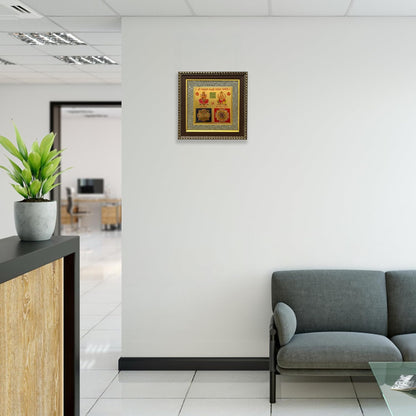 Pyrite Stone Frame with Shree Laxmi Ganesh Yantra/Vaastu Yantra Wall Décor/Wooden Photo Frame/Wall Hanging Photo Frame for Money, Wealth, Prosperity & Positive Energy