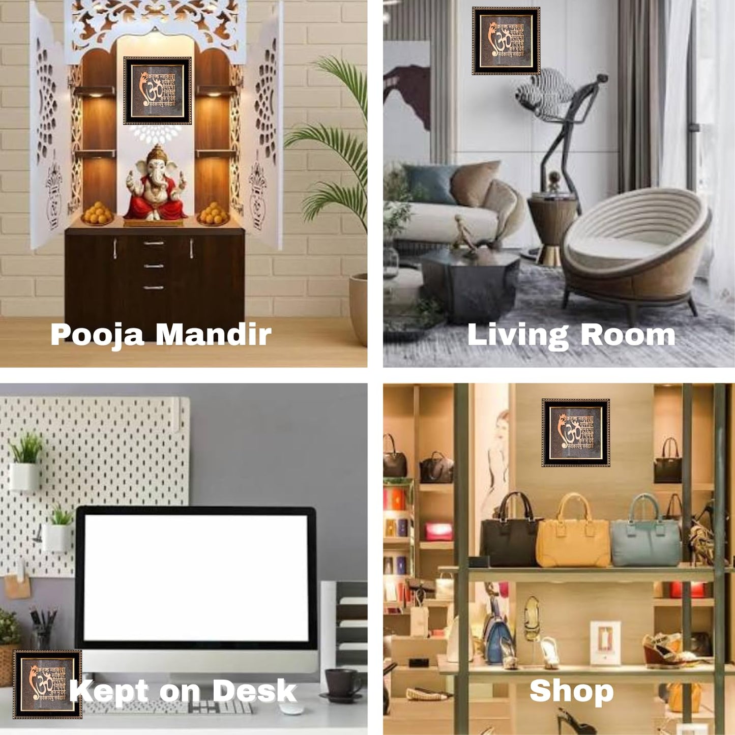 Handcrafted Pyrite Dust Plate with Wooden Frame Engraved for Attract Money, Aura Cleansing, Chakra Healing (Ganesha Mantra Engraved)