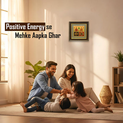 Pyrite Stone Frame with Shree Laxmi Ganesh Yantra/Vaastu Yantra Wall Décor/Wooden Photo Frame/Wall Hanging Photo Frame for Money, Wealth, Prosperity & Positive Energy