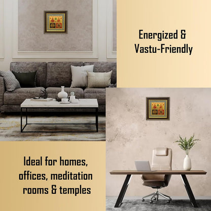 Pyrite Stone Frame with Shree Laxmi Ganesh Yantra/Vaastu Yantra Wall Décor/Wooden Photo Frame/Wall Hanging Photo Frame for Money, Wealth, Prosperity & Positive Energy