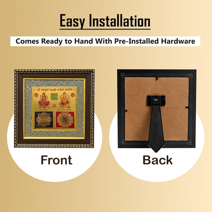 Pyrite Stone Frame with Shree Laxmi Ganesh Yantra/Vaastu Yantra Wall Décor/Wooden Photo Frame/Wall Hanging Photo Frame for Money, Wealth, Prosperity & Positive Energy