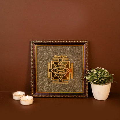 SHREE LAKSHMI YANTRA FRAME | Pyrite Carved Energy Frame
