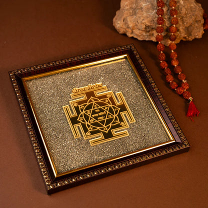 SHREE LAKSHMI YANTRA FRAME | Pyrite Carved Energy Frame