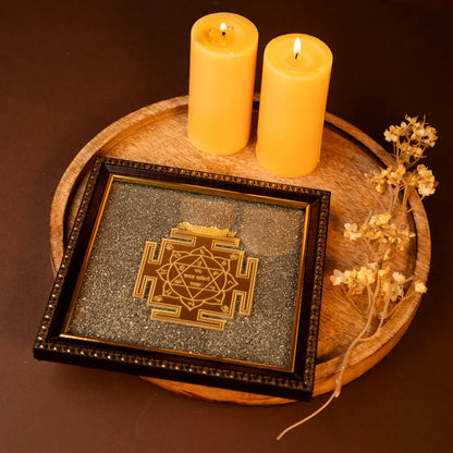 SHREE LAKSHMI YANTRA FRAME | Pyrite Carved Energy Frame