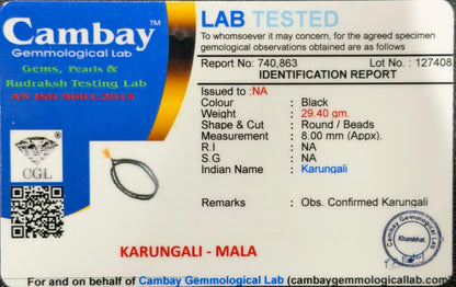 Karungali Mala 108+1 Beads With Lab Certified 8MM
