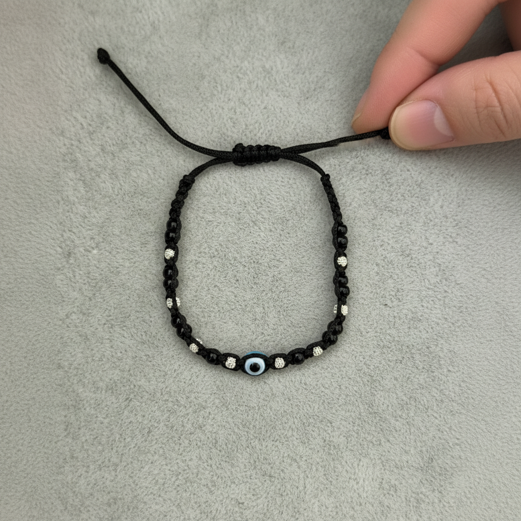 Silver Evil Eye Black Thread Nazariya Bracelet