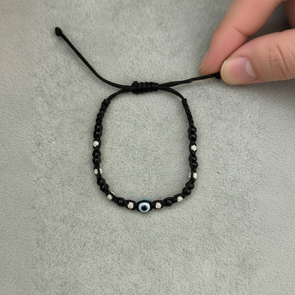 Silver Evil Eye Black Thread Nazariya Bracelet