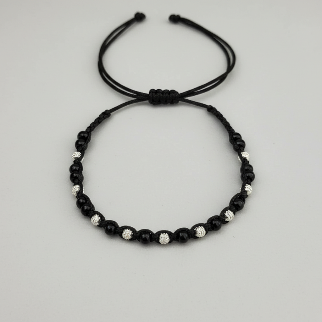 Silver Black Thread Nazariya Bracelet