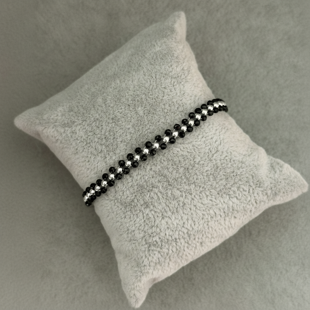 Silver Black Beads Bracelet