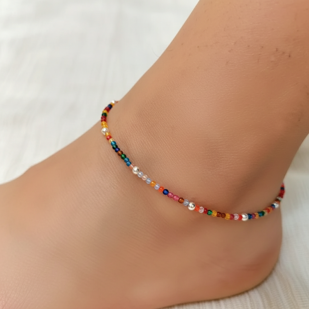 Silver Multi Colour Anklet