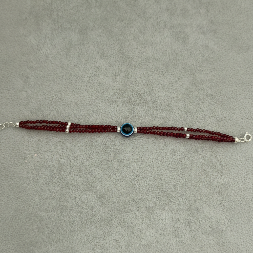 Silver Evil Eye Red Beads Nazariya Bracelet