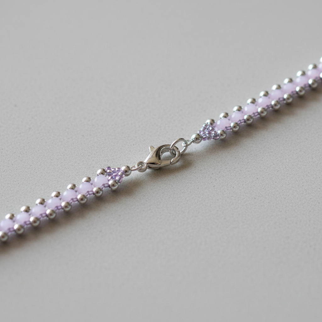 Silver Pink Beads Anklet