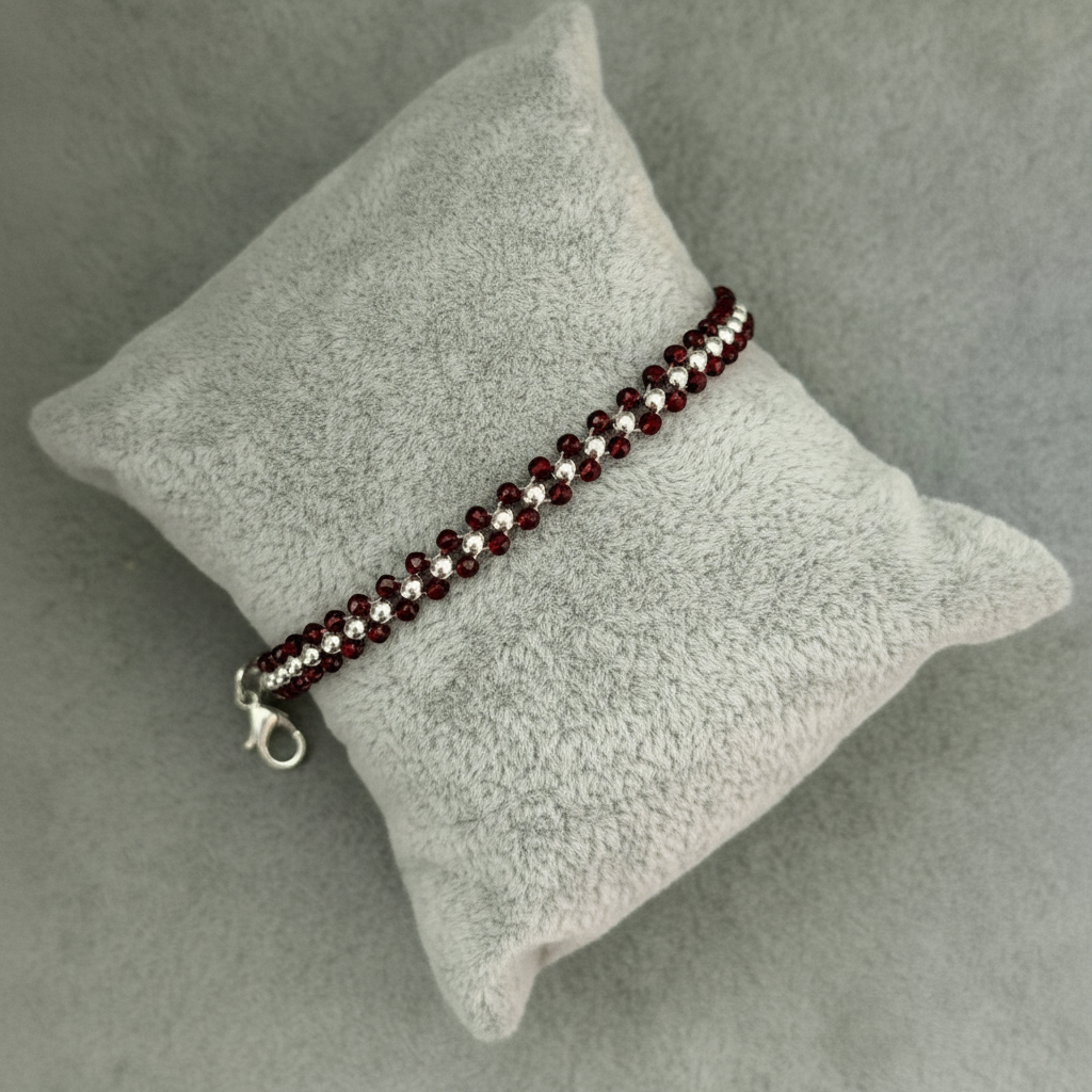 Silver Red Beads Nazariya Bracelet