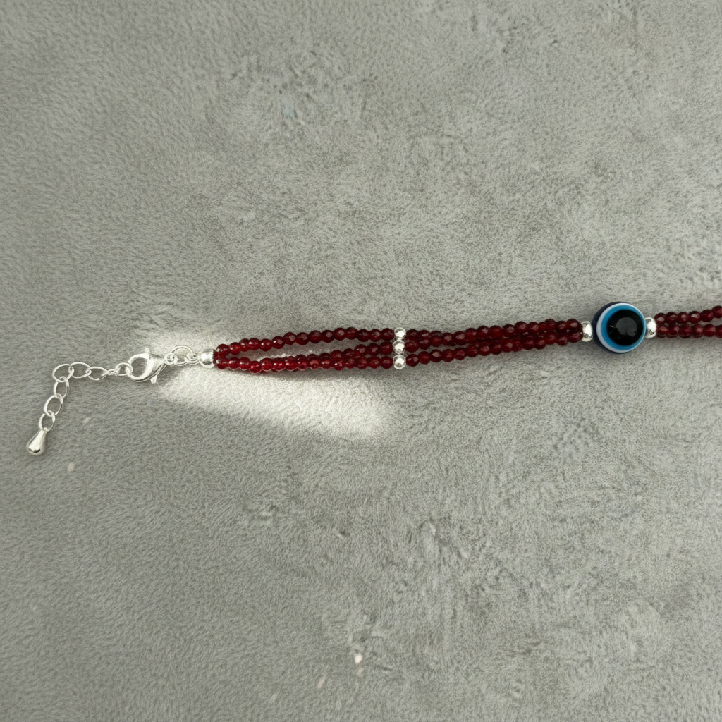 Silver Evil Eye Red Beads Nazariya Bracelet