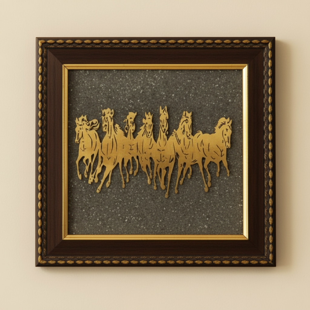 7 Horses On Raw Pyrite Frame