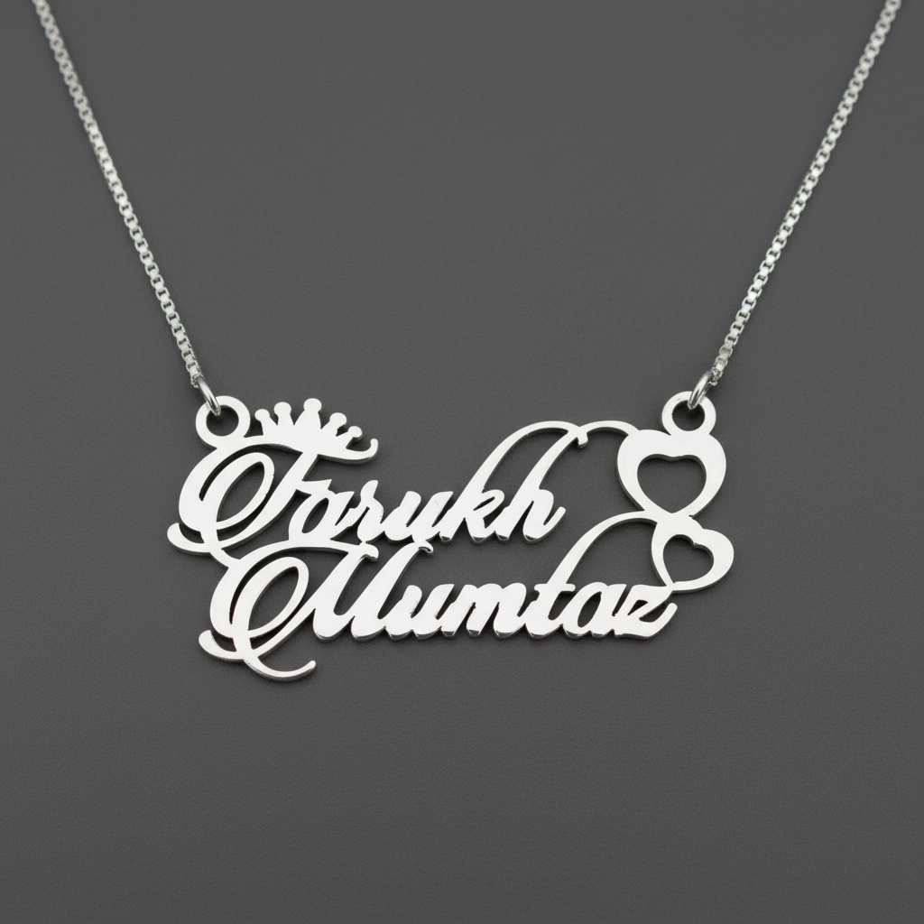 Personalised Name Silver Couple Name Double Heart