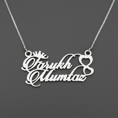 Personalised Name Silver Couple Name Double Heart