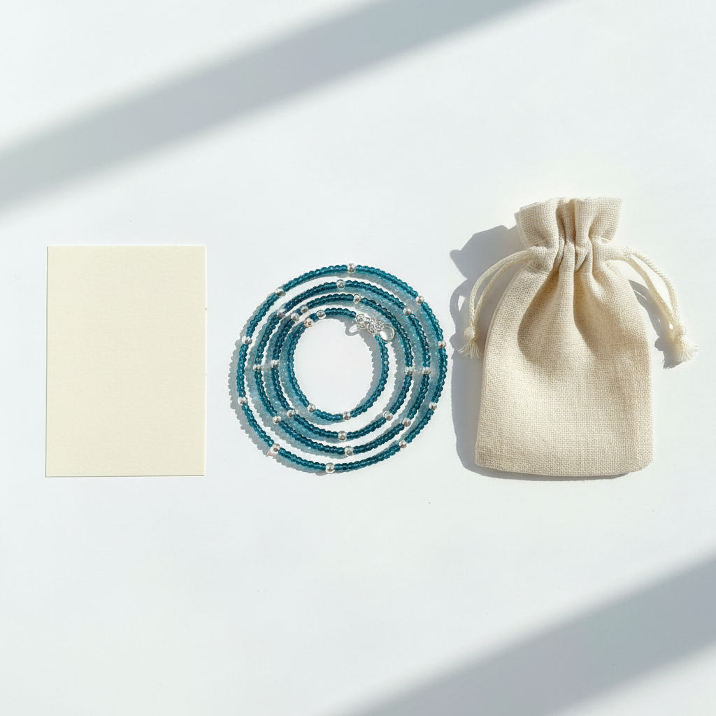 Silver Aqua Beads Anklet