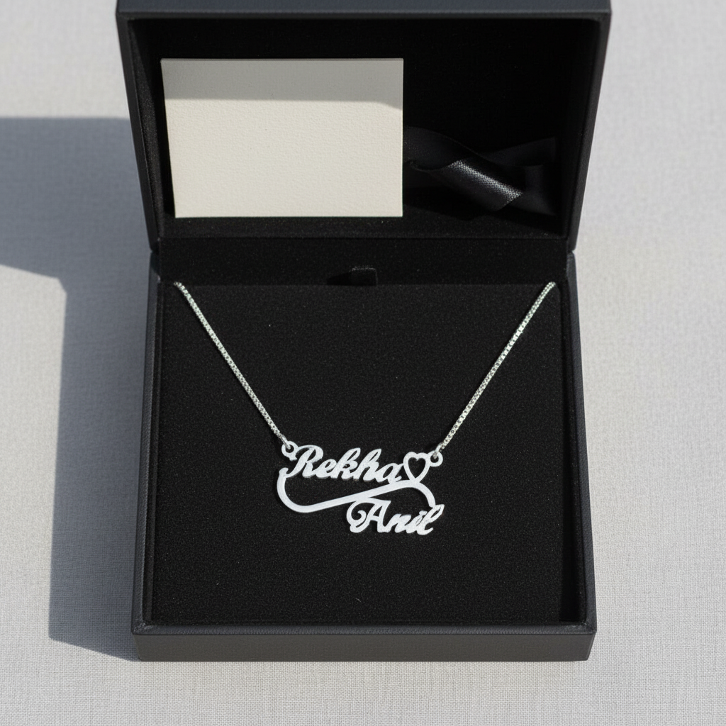 Personalised Name Silver Couple Name Heart