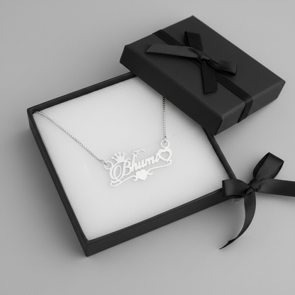 Personalised Name Silver Locket With Crown & Heart