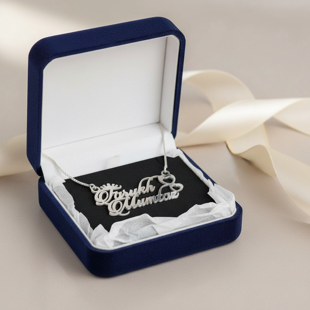 Personalised Name Silver Couple Name Double Heart