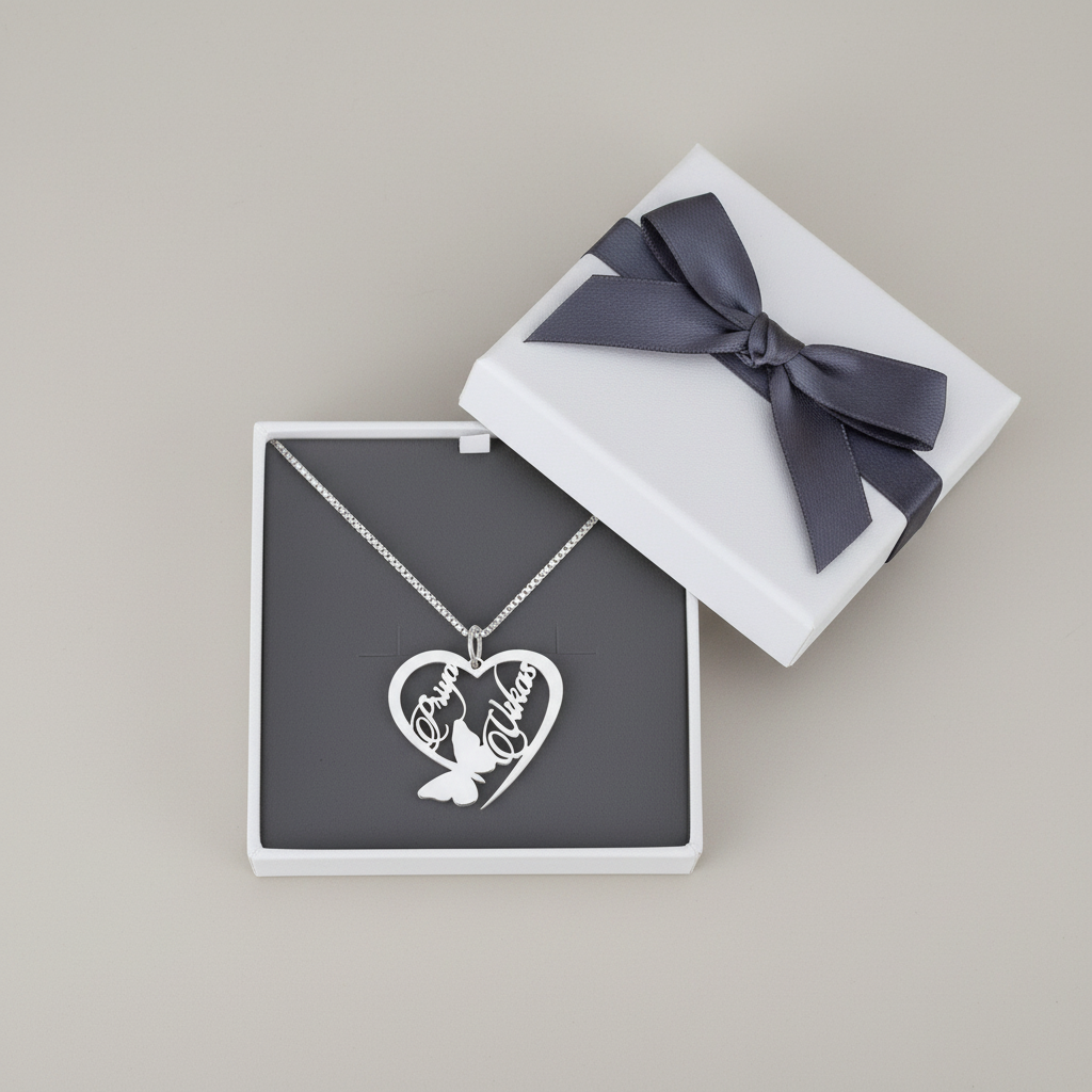 Personalised Name Silver Couple Name Butterfly