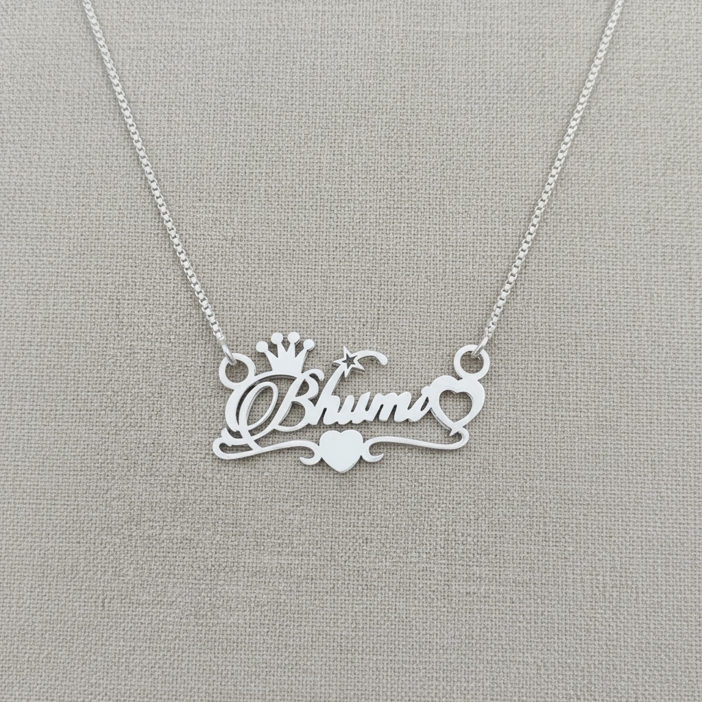 Personalised Name Silver Locket With Crown & Heart