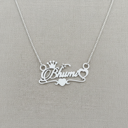 Personalised Name Silver Locket With Crown & Heart
