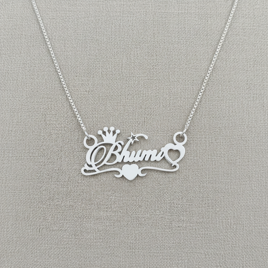 Personalised Name Silver Locket With Crown & Heart