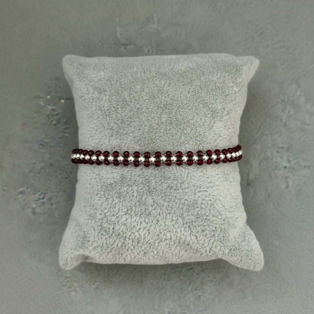 Silver Red Beads Nazariya Bracelet