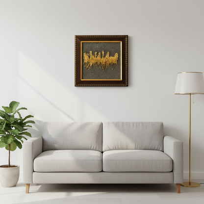 7 Horses On Raw Pyrite Frame