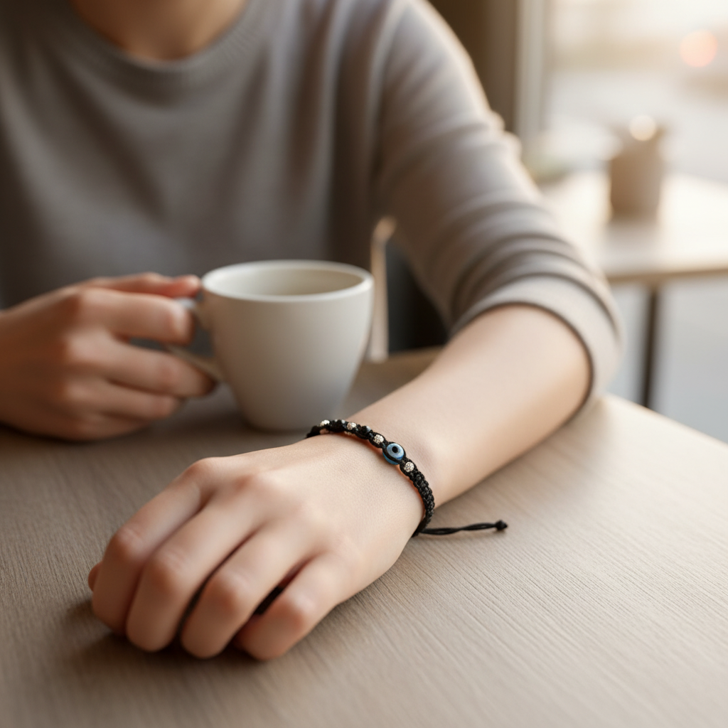 Silver Evil Eye Black Thread Nazariya Bracelet