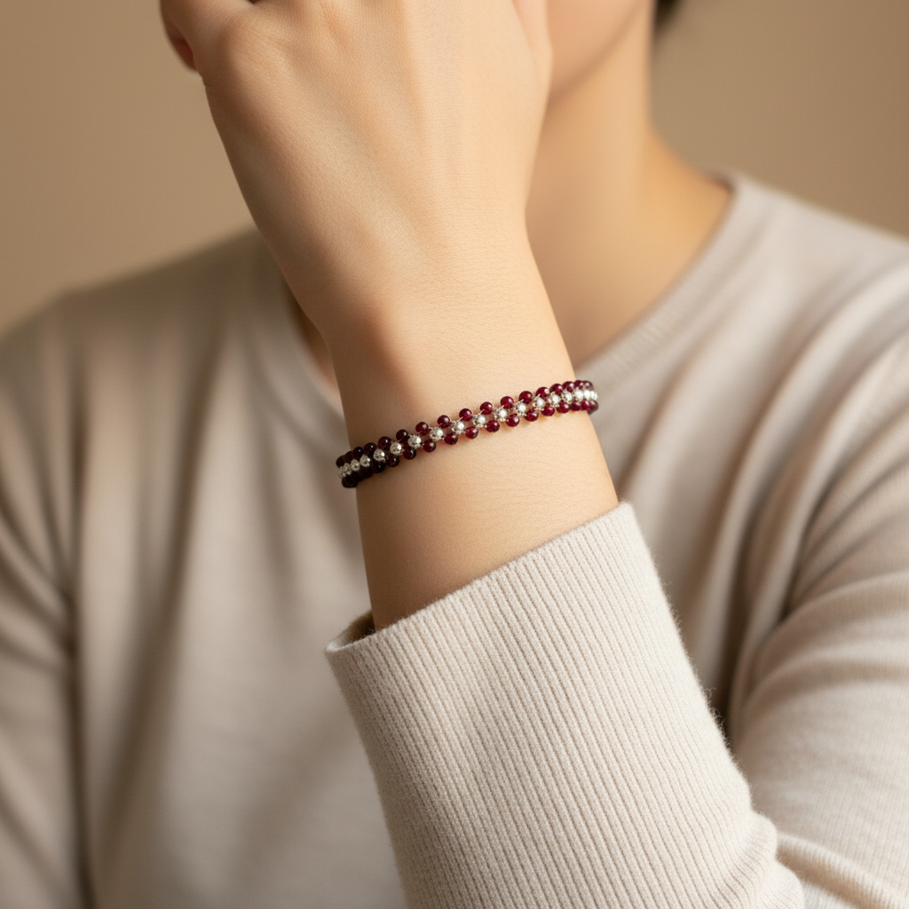 Silver Red Beads Nazariya Bracelet