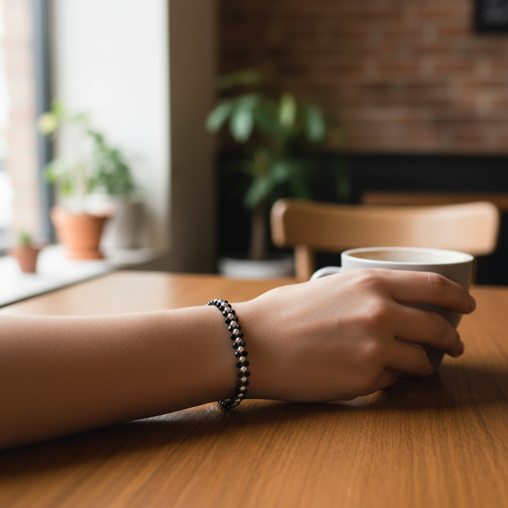 Silver Black Beads Bracelet