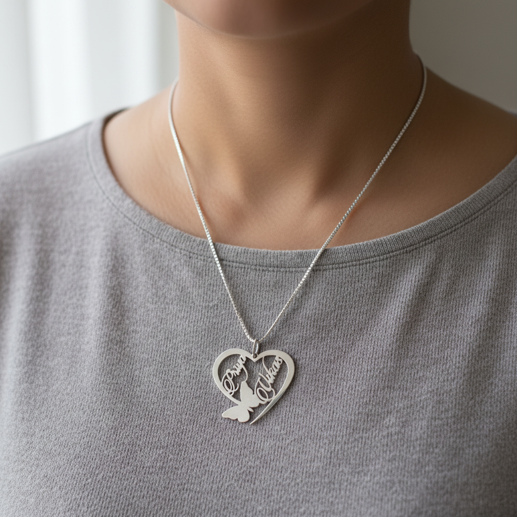 Personalised Name Silver Couple Name Butterfly