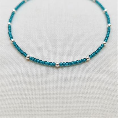 Silver Aqua Beads Anklet