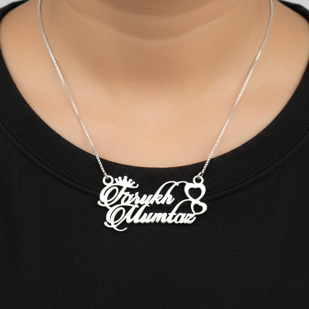 Personalised Name Silver Couple Name Double Heart