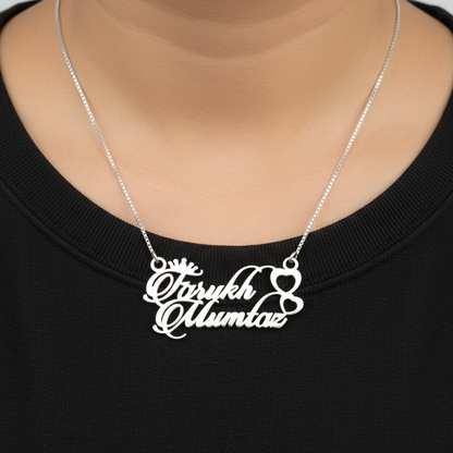 Personalised Name Silver Couple Name Double Heart