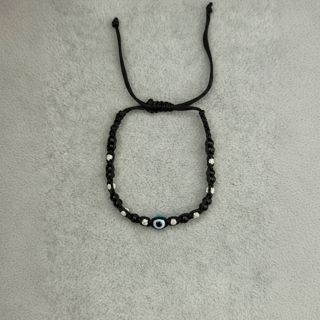 Silver Evil Eye Black Thread Nazariya Bracelet
