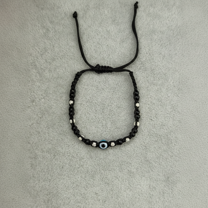 Silver Evil Eye Black Thread Nazariya Bracelet