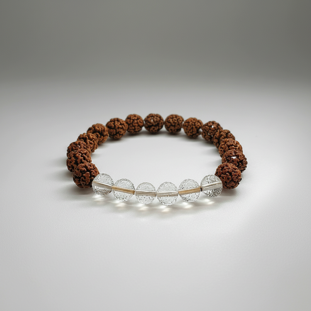 Kashi Siddh 5 Mukhi Rudraksha Bracelet With White Crystals