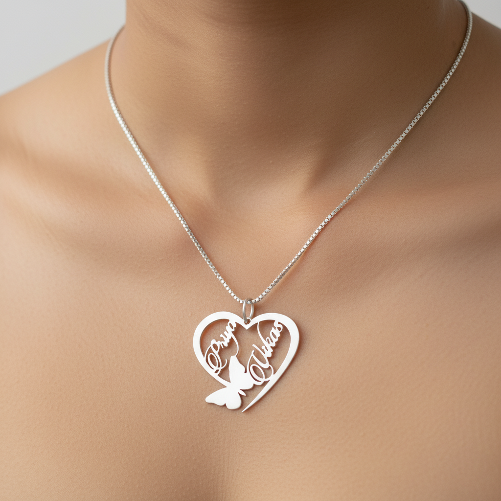 Personalised Name Silver Couple Name Butterfly