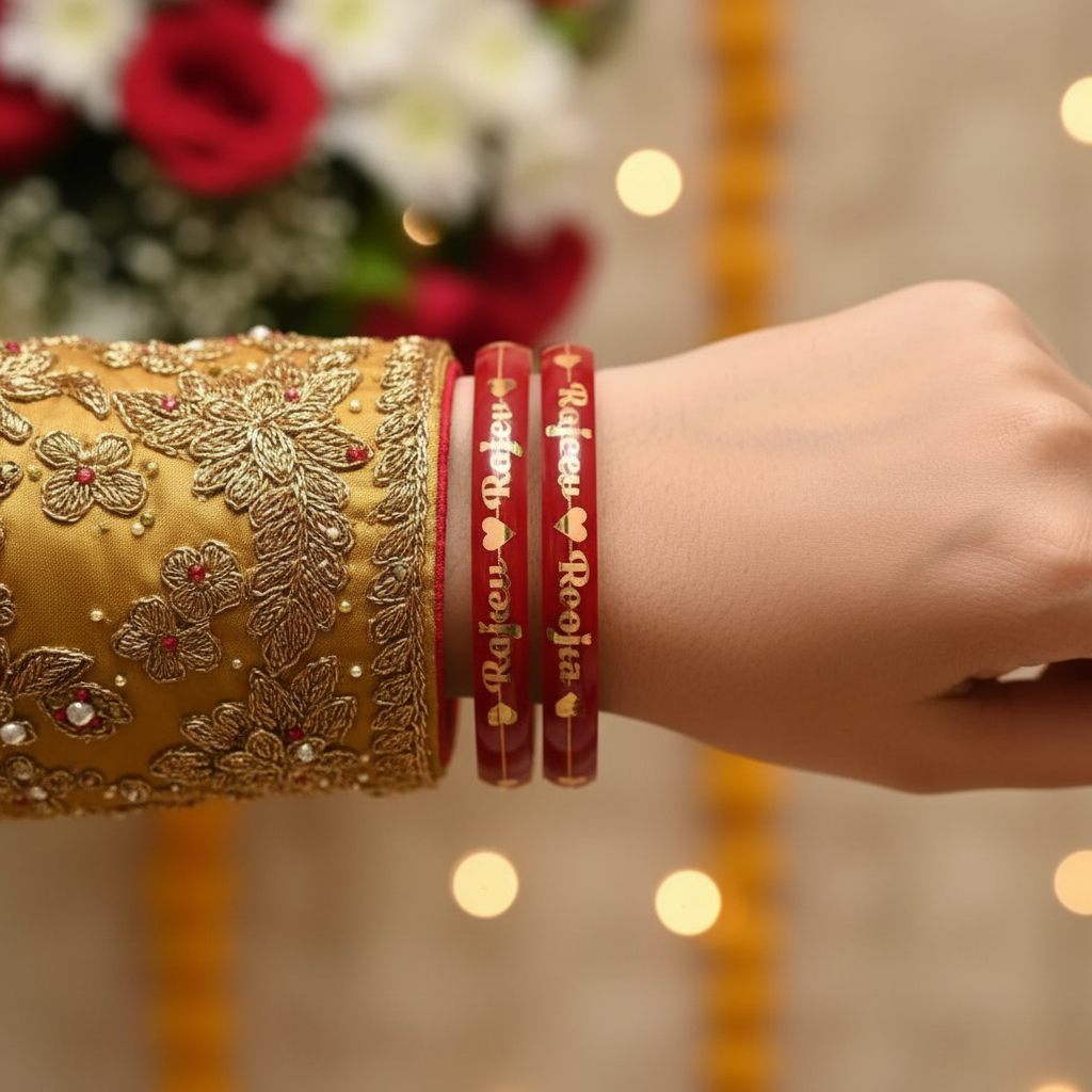 Personalised Couple Name Gold Bangle