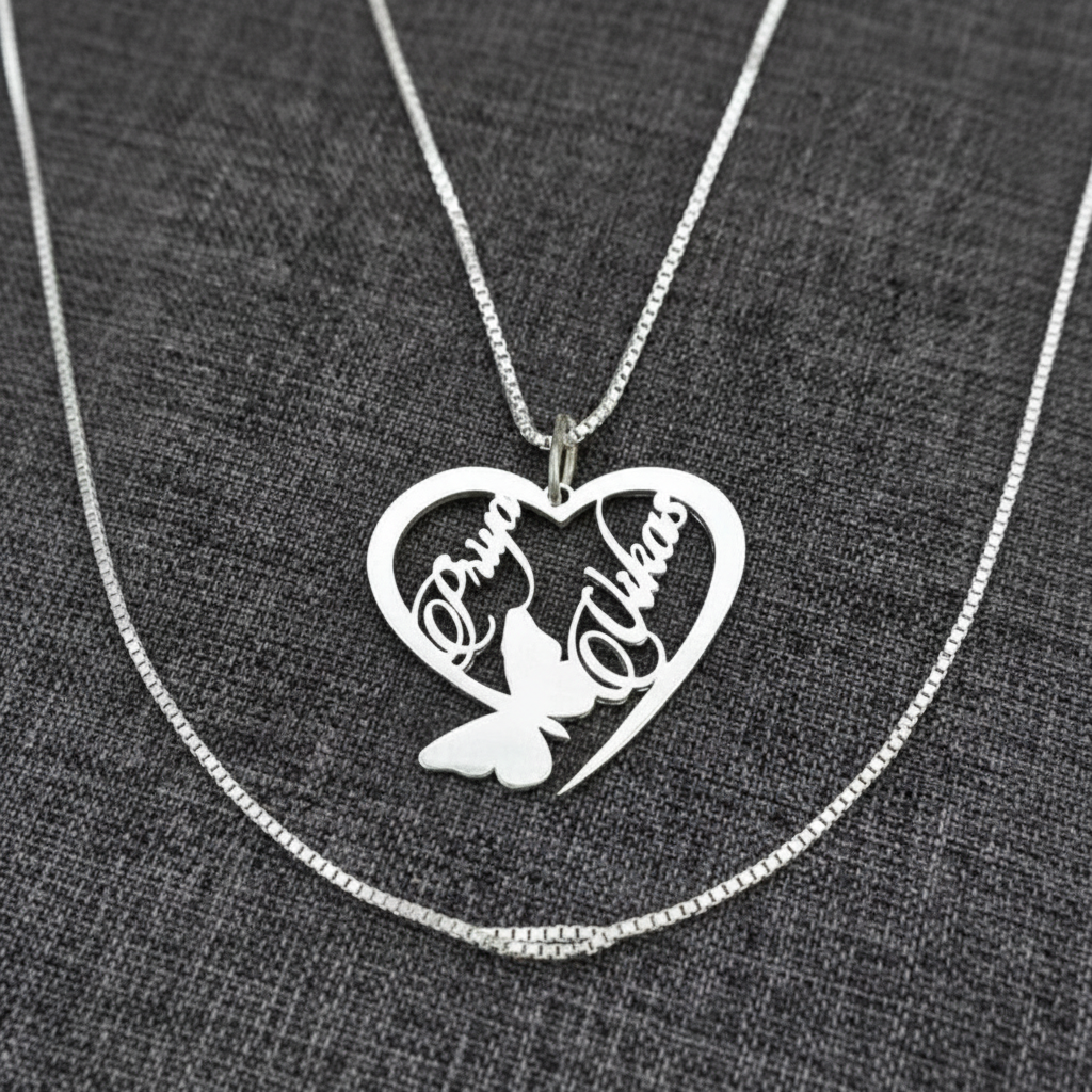 Personalised Name Silver Couple Name Butterfly